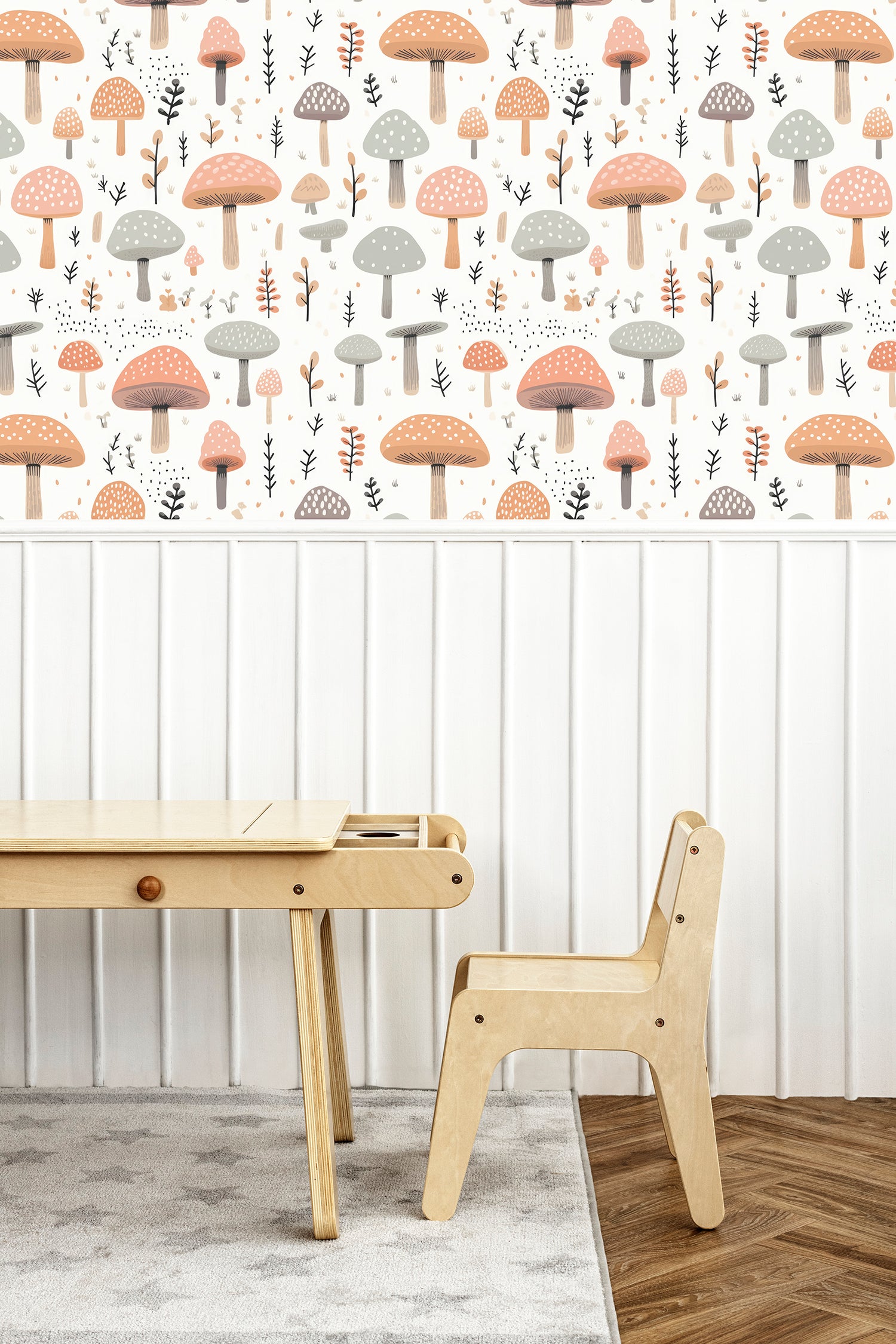 Cute Mushrooms peel and stick wallpaper room mockup